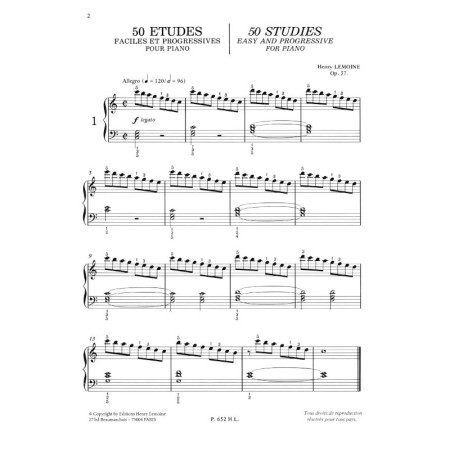 Lemoine 50 études Opus 37 partition piano