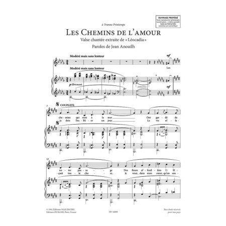 poulenc les chemins de l'amour partition