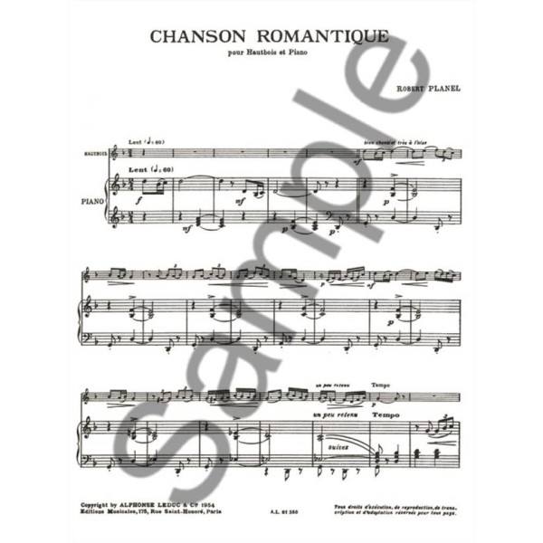 chanson romantique partition hautbois