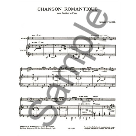 chanson romantique partition hautbois