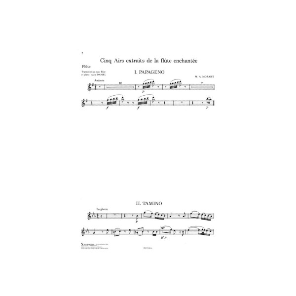 5 airs extrait de la flute enchantee partition flute