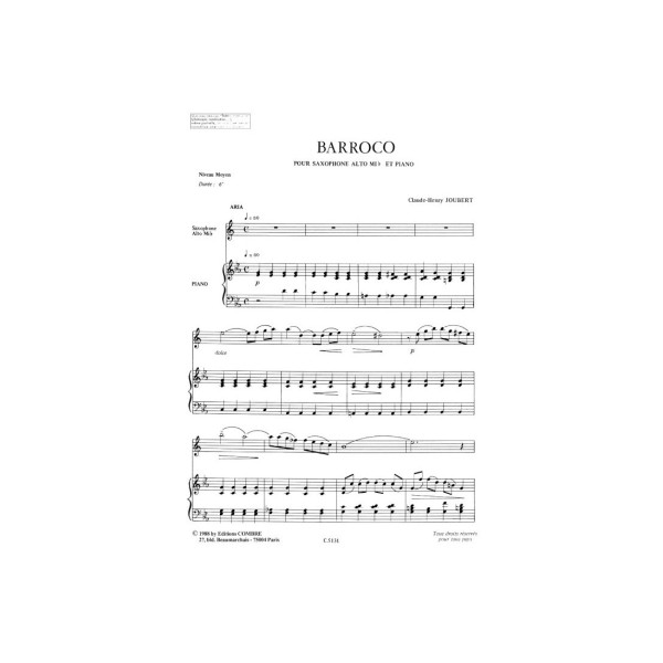 partition barroco pour saxophone