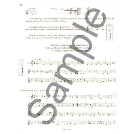 partition j'apprends la flute a bec soprano