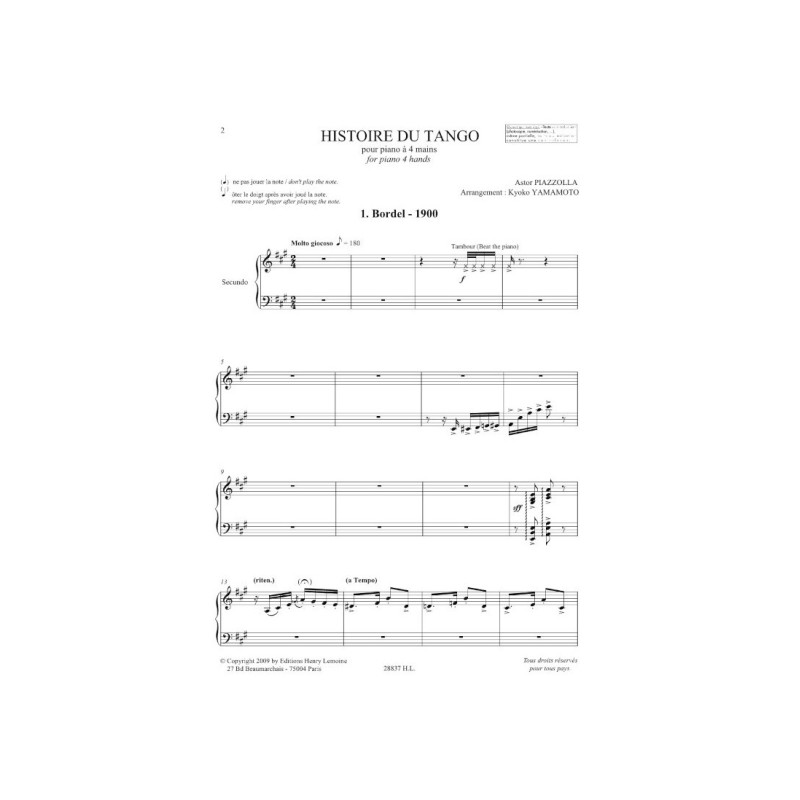 A Piazzolla - Histoire du tango - Partition piano 4 mains