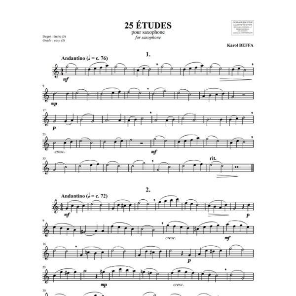 partition karol beffa 25 etudes saxophone