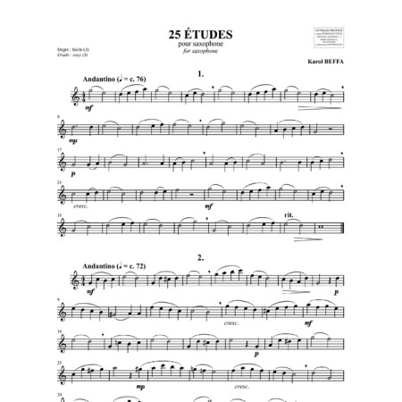 partition karol beffa 25 etudes saxophone