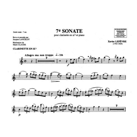 partition clarinette xavier lefevre sonate n7
