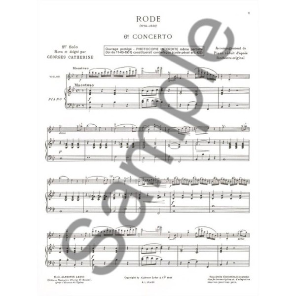partition violon rode 6e concerto