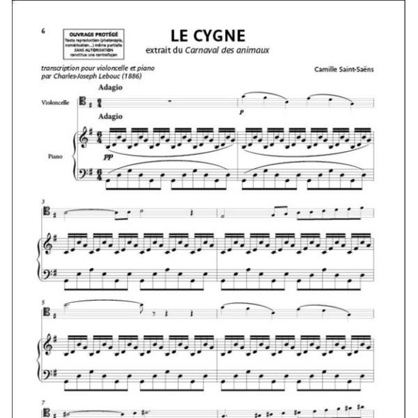 partition violoncelle le cygne