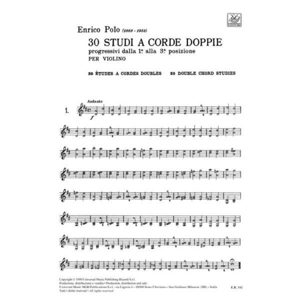 partition violon polo etudes a doubles cordes