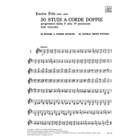 partition violon polo etudes a doubles cordes