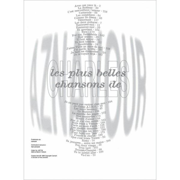 partition aznavour chant piano guitare