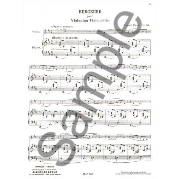 partition berceuse de gabriel faure