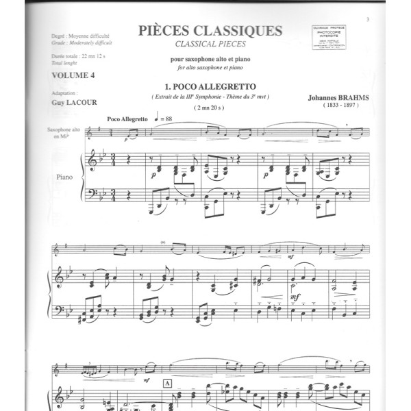 partition pieces classiques pour saxophone volume 4