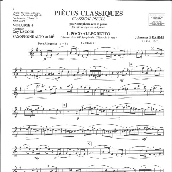 partition pieces classiques pour saxophone volume 4