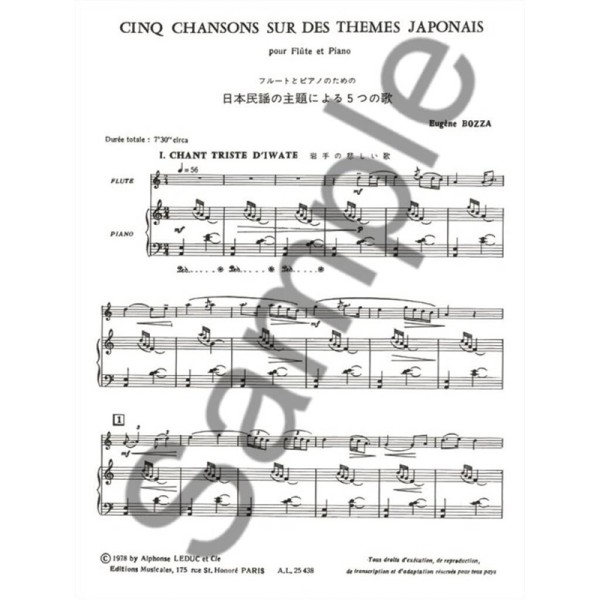 partition 5 chansons sur themes japonais