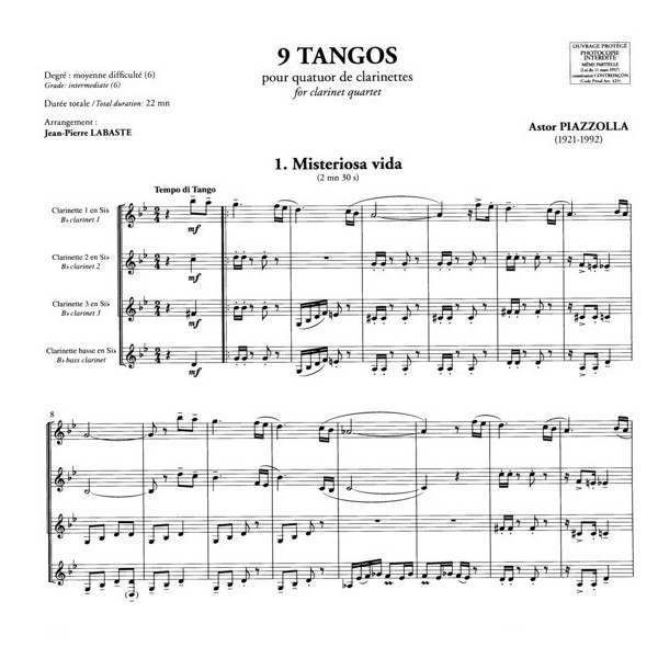 partition 9 tangos 4 clarinettes
