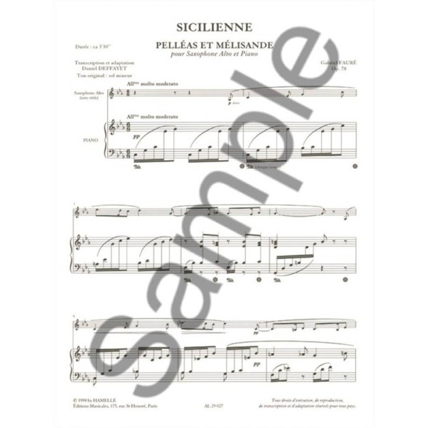partition sicilienne de faure pour saxophone