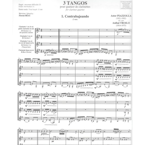 partition piazzolla tangos quatuor clarinettes