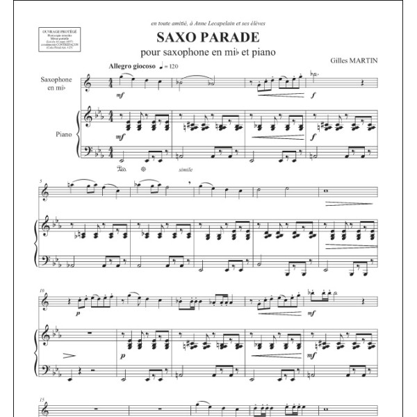 partition gilles martin saxo parade