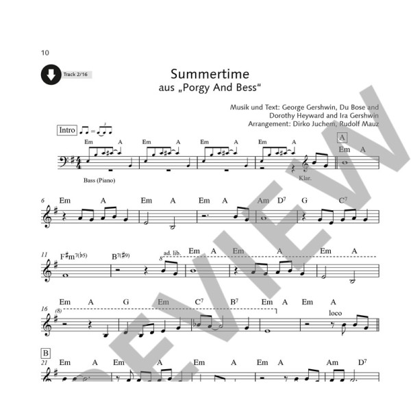 partition imprimée summertime pour clarinette