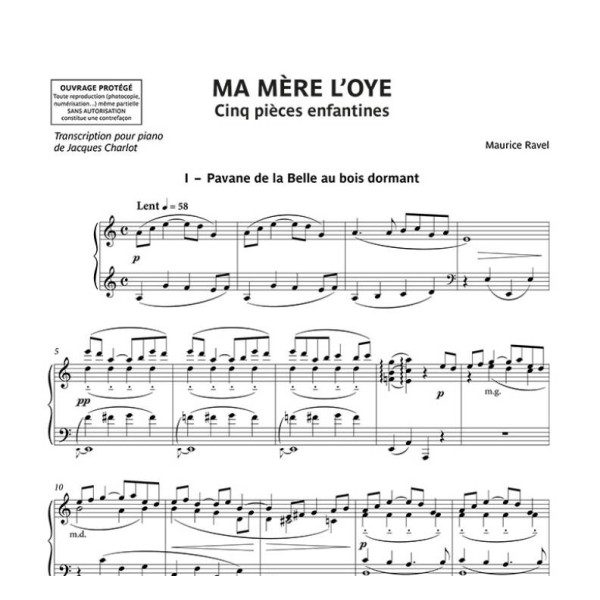 partition piano ma mere l oye