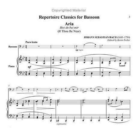 Partition REPERTOIRE CLASSICS 37 pièces pour basson et piano