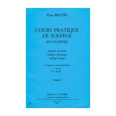 BOUTIN COURS PRATIQUE DE SOLFEGE VOLUME 3