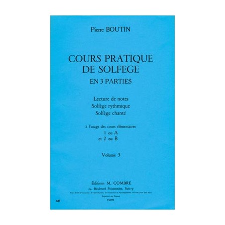 BOUTIN COURS PRATIQUE DE SOLFEGE VOLUME 3