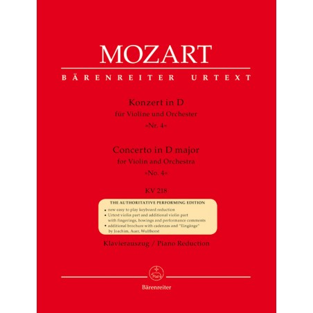 MOZART CONCERTO VIOLON N°4 BARENREITER BA4866A Le kiosque à musique