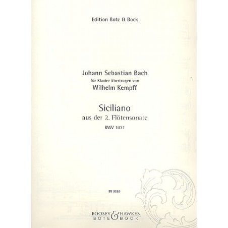 PARTITION SICILIENNE BACH-KEMPFF BWV1031 BB101731 LE KIOSQUE A MUSIQUE