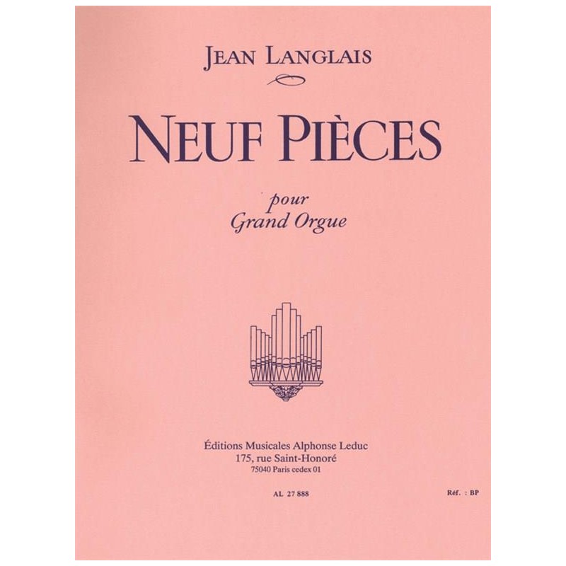 PARTITION JEAN LANGLAIS 9 PIECES POUR GRAND ORGUE AL27888 LE KIOSQUE A MUSIQUE