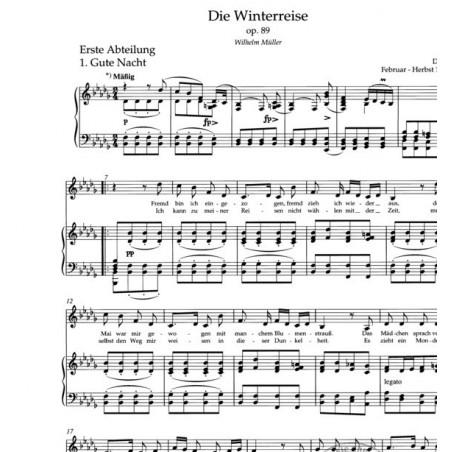 schubert winterreise le voyage d'hiver partition