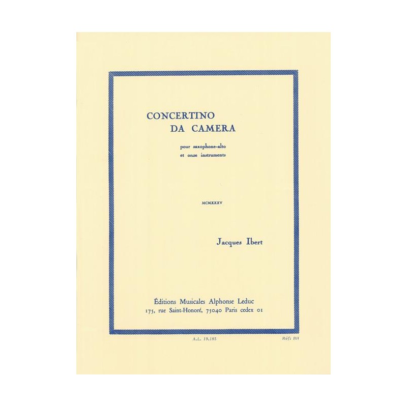 Partition saxophone Jacques Ibert Concertino da camera AL19185 le kiosque à musique Avignon