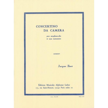 Partition saxophone Jacques Ibert Concertino da camera AL19185 le kiosque à musique Avignon