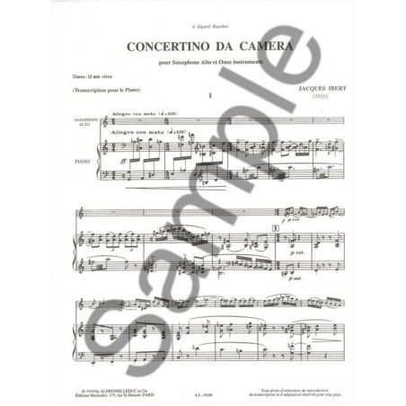 jacques ibert concerto da camera partition saxophone