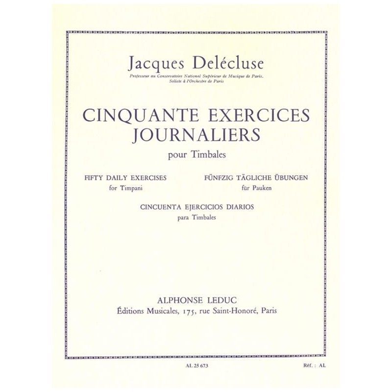 Jacques Delecluse 50 exercices journaliers pour timbale AL25673 le kiosque à musique Avignon