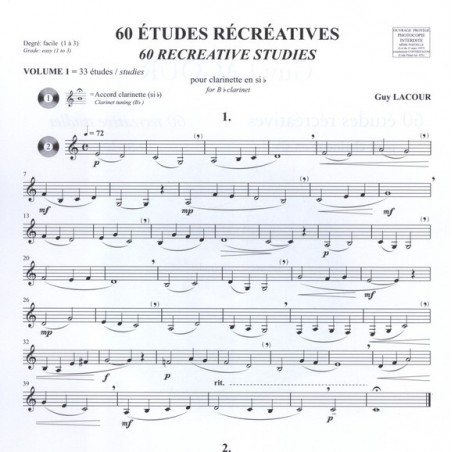 Guy Lacour 60 Etudes Récréatives pour clarinette
