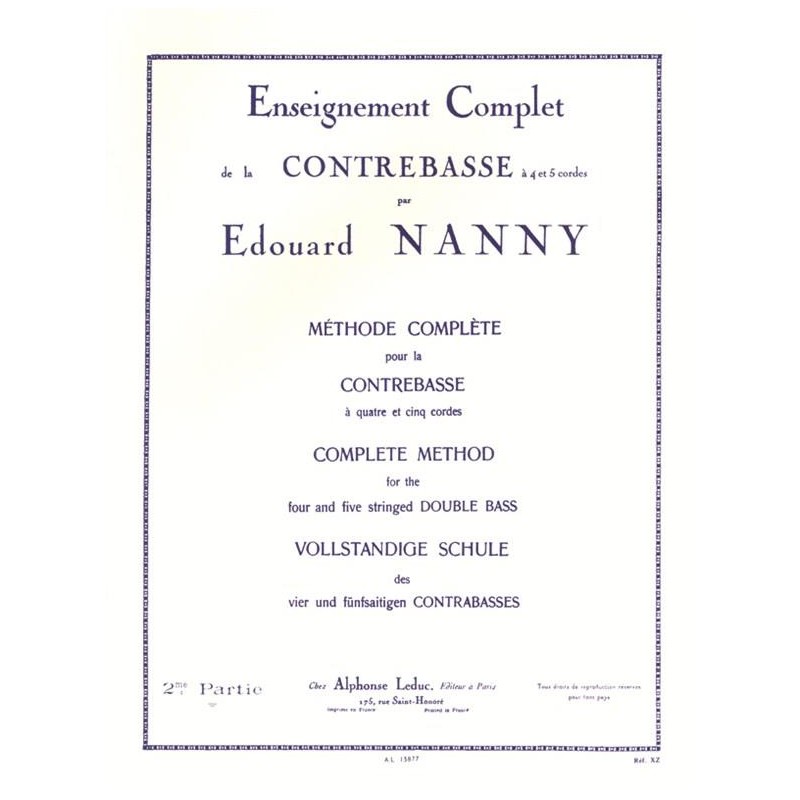 Méthode Nanny pour contrebasse AL15877 le kiosque à musique Avignon