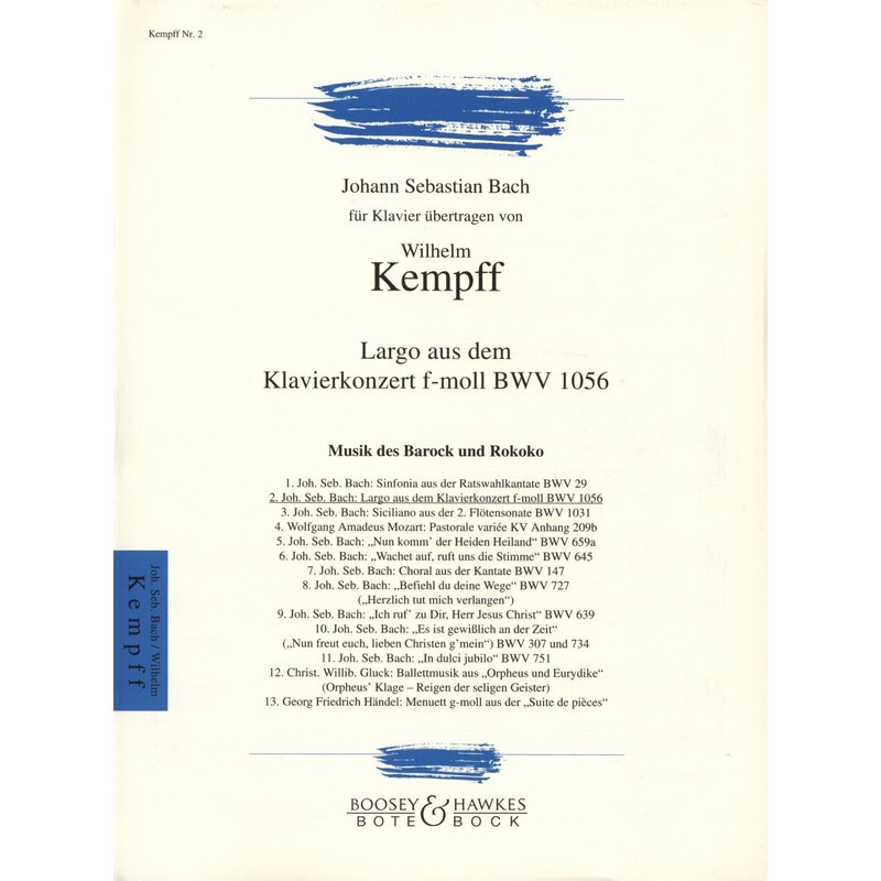 BACH Largo BWV 1056 Arrangement de Kempff partition