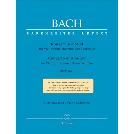 Partition BACH Concerto violon en la mineur BA5189A Le kiosque à musique Avignon