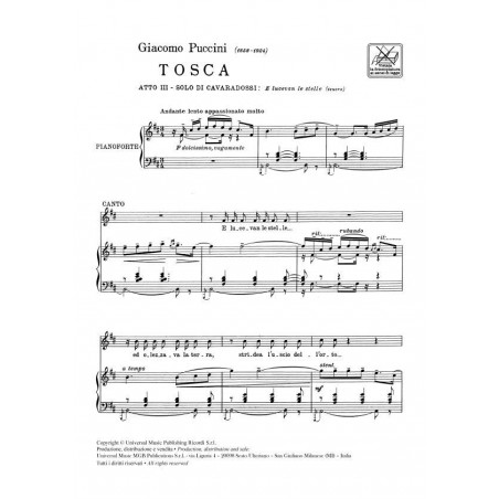 Puccini E lucavan le stelle partition