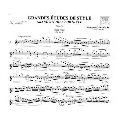 Partition flûte Gariboldi Grandes études de style - Kiosque musique Avignon