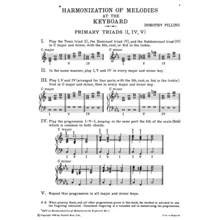 Dorothy Pilling Harmonization of melodies book 1