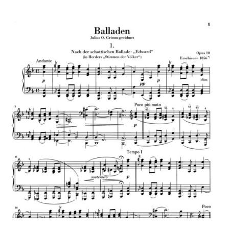 Partition Ballades de Brahms pour piano