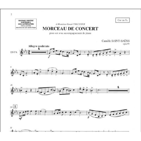 Saint-Saëns Morceau de concert - Partition cor