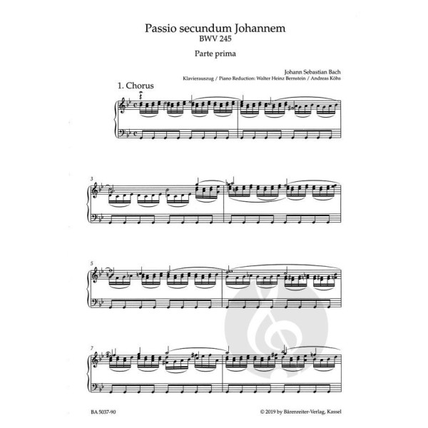 Bach Passion selon Saint Jean - Partition choeur et piano