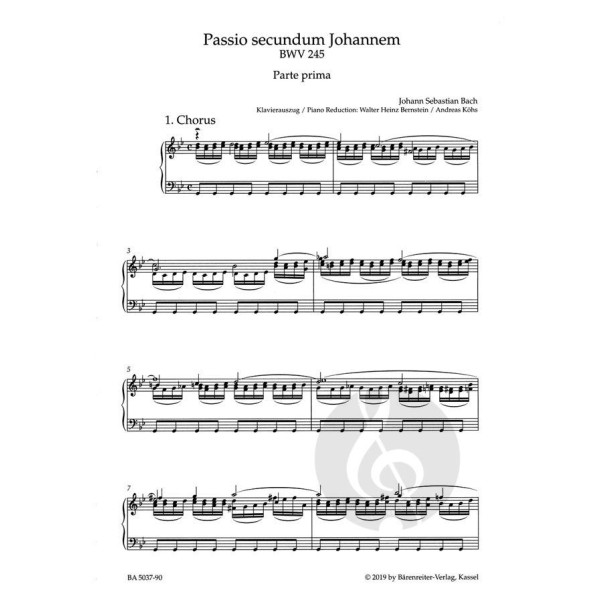 Bach Passion selon Saint Jean - Partition choeur et piano