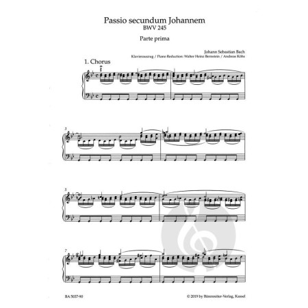 Bach Passion selon Saint Jean - Partition choeur et piano