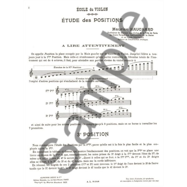 Etude méthodique des positions partition violon